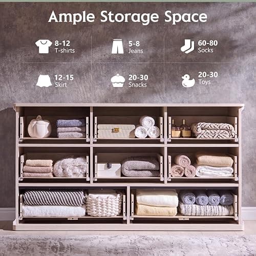 ALLTUFO Modern 8 Drawers Dresser for Bedroom, 55" Wide Wood Dressers & Chests of Drawers w/Curved Waterfall Edge, Large Storage Dressers Organizer w/Metal Handle for Bedroom, Cream thumbnail 5