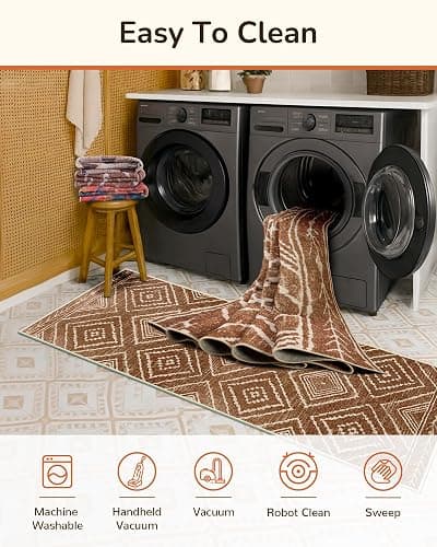 Area Rug 8x10 Rug Machine Washable Non-Slip Low Pile Print Pattern Western Rug for Living Room Bedroom Entryway Tribal Series -Yellowbrown/Cream - Yellowbrown/Cream - 8' x 10' (Rectangular) thumbnail 2