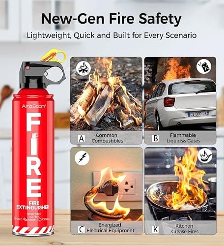 AmzBoom 2-Pack Fire Extinguisher for Home, Kitchen, Car, and Grill with Mounting Bracket– Extinguishing Spray, Compact A, B, C, K – Eco-Friendly, Prevents Reignition. thumbnail 2