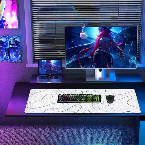Large Gaming Mouse Pad, Topographic Mouse Mat for Gaming Mousepad Office, Long XL Mouse Pads Keyboard Pad for Computer Laptop 31.5''x11.8'' Desk Mat (White) thumbnail 5