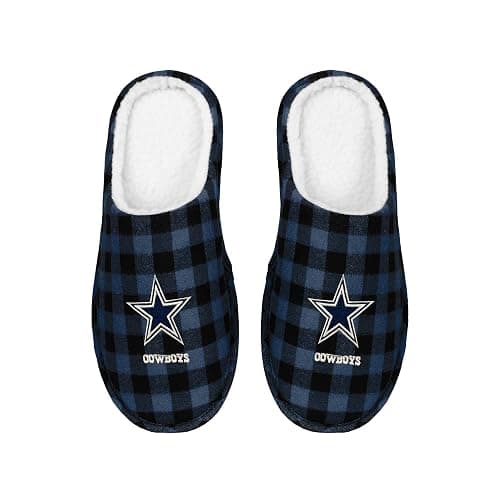 FOCO Men'sNFL Sherpa Lined Buffalo Check Memory Foam Slippers thumbnail 4