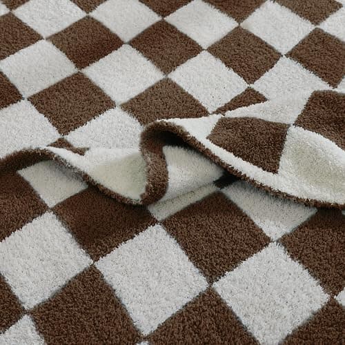 WRENSONGE Checkered Throw Blanket, Coffee Soft Cozy Fluffy Warm Hand Made Throw Blankets for Couch, Sofa, Chair, Bed, Camping, Picnic, Travel Lightweight Bed Blanket - 50"*70" thumbnail 6