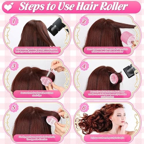 Tetutor 6 Size Hair Rollers for Women, 62 Pcs Rollers Hair Curlers for Long Medium Short Hair, Large Medium Small Self Grip Hair Rollers with 36 Rollers 24 Stainless steel Clips 1 Storage Bag thumbnail 7