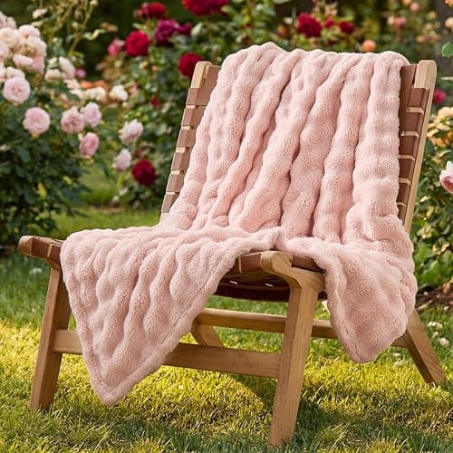 Lotus Karen 3D Bubble Fleece Blanket - Ultra Soft Fluffy Pink Throw Blanket for Couch, Lightweight Cozy Throw for All Season, Adults Women Kids(Pink, 50"x60") - Image 1