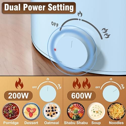 Topwit Hot Pot Electric, Electric Pot, 1.6L Ramen Cooker, Multifunctional Cooker for Pasta, Shabu-Shabu, Oatmeal, Soup and Egg with Over-Heating Protection, Boil Dry Protection, Blue thumbnail 4