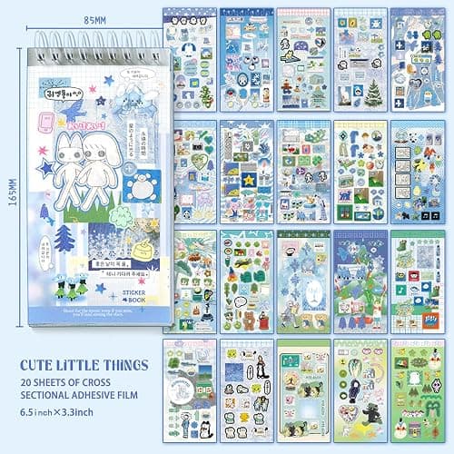 20 Sheets INS Style Cute Cartoon Sticker Book – Kawaii Stickers for Journaling Junk Journal Scrapbooking Planner DIY Crafts Teens thumbnail 3