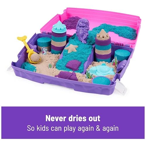 Kinetic Sand, Mermaid Palace Playset Folding Sandbox with 2.06lbs Play Sand (Neon Purple, Shimmer Teal & Beach), Tools, Sensory Toys, Holiday Gifts & Stocking Stuffers for Kids Ages 3 and up thumbnail 8