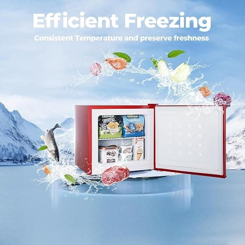 Electactic 1.2 Cu.ft Mini Freezer, Small Upright Freezer with Removable Shelf & 7 Adjustable Temperature Control, Energy Saving, Low Noise for Bedroom, Apartment, Home, Office, Red thumbnail 3
