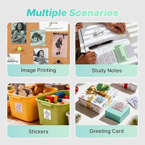 TYPONOS Sticker Printer, PM290 Mini Printer, Bluetooth Sticker Maker Machine with 3 Rolls Paper, Portable Print Pod for Study Notes, Journal, Lists, Pictures, DIY Gifts for School Office Home, Green thumbnail 9