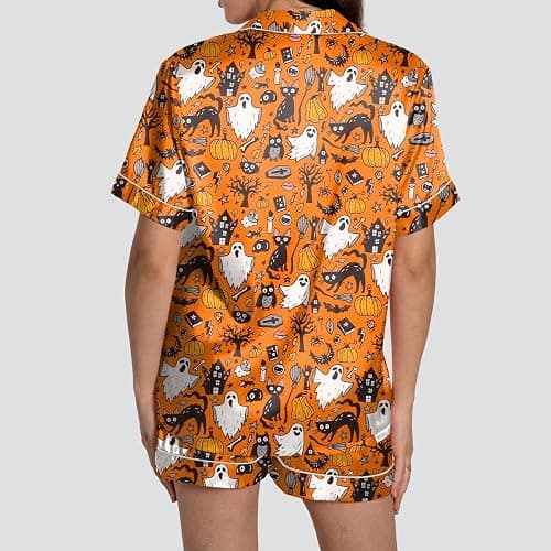 Short Pajama Set for Women 2025 Halloween Costume Graphic Button Up Sleepwears Ladies Ctue 2 Piece Top and Shorts Pjs Sets - 112-gold - XX-Large thumbnail 5