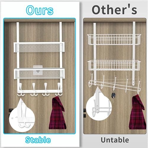 Kaiferty Over The Door Hooks Organizer,Coat Rack with 12 Hooks and 2 Mesh Baskets,Back of Door Storage Organizer for Bathroom,Bedroom,Kitchen,Office(White) - 2 Upgrated Baskets-White thumbnail 4