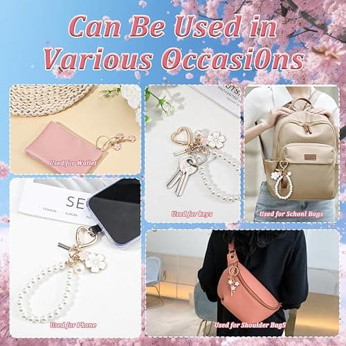 PEOVLVN 3 Pcs Cute Keychains for Women, Flowers Charms Car Key Chain Pearl Keychain Wristlet Keyring Gifts for Women Girls Purse Bag Backpack Accessories thumbnail 7