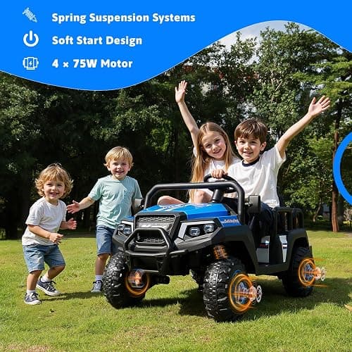 Electric Car for Kids, 24V 4 Seater Ride on Toys w/Parent Remote, 4 Wheeler Suspension, Max 220lbs Weight Capacity, USB, Music, Radio, LED Light, Ride on Truck for Boy/Girl Ages 3-8, Blue thumbnail 5