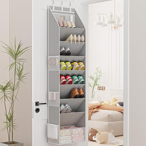 Criusia Shoe Organizer, Over the Door Shoe Organizer, Hanging Closet Shoe Storage with Large Deep Pockets, Fits 16–24 Pairs of Sneakers, Sandals, Boots, Gray thumbnail 2