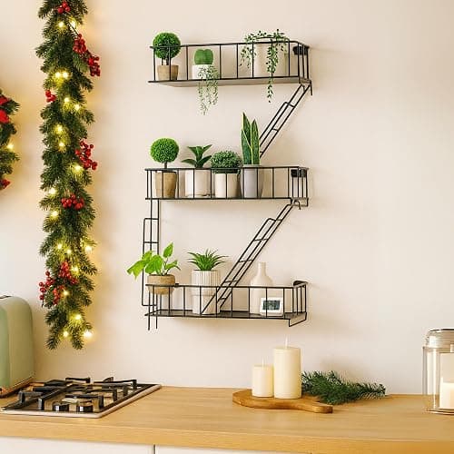 KOTIJOKI Fire Escape Wall Shelf - New York Decorative Floating Shelf - Wall Art Ladder Shelf - Black Metal Trinket Shelves for Bedroom, Home, Office, Storage and Display (3-Tier) thumbnail 9