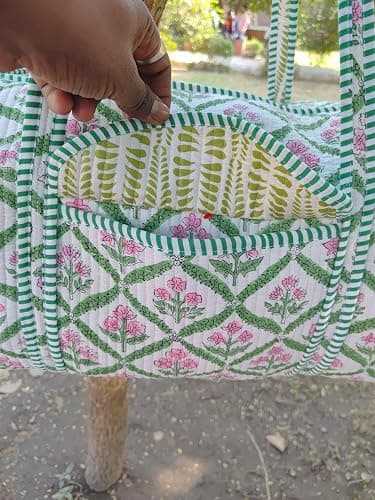 100% Cotton Floral Print Quilted Duffle Bags Large Size Beautiful Block Print Weekender Bags Handmade Shoulder Travel Overnight Bag thumbnail 5