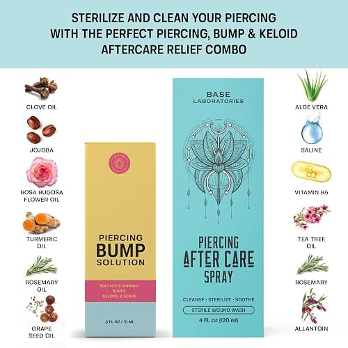 BASE LABORATORIES Piercing Aftercare Kit: Keloid & Piercing Bump Solution Oil(15ml) + Piercing Aftercare Spray (4oz) - for Keloid Bump Removal & Cleansing Soothing Piercings Before & After thumbnail 2