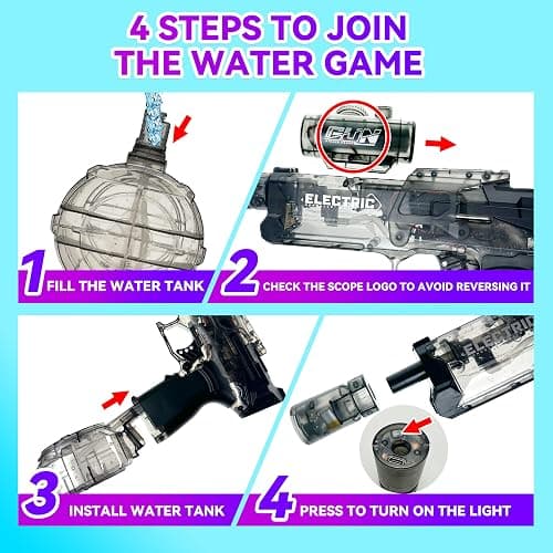 2 Pack Electric Water Guns with Light Up,Full Automatic Electric Squirt Gun 28-32 FT Range Water Pistol Blaster Soaker,Summer Outdoor Pool,Water Toy for Adult&Kid thumbnail 5