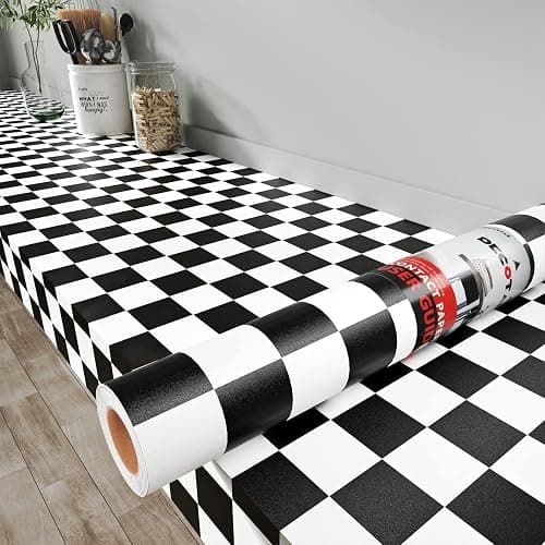 Decotalk Selbstklebende Tapete mit Schachbrett Muster in Schwarz Weiß 40X500cm Vinyl Wanddekoration Möbelfolie für Wohnzimmer Schlafzimmer Küche Einfache Installation Ideale Heimdekoration - Image 1