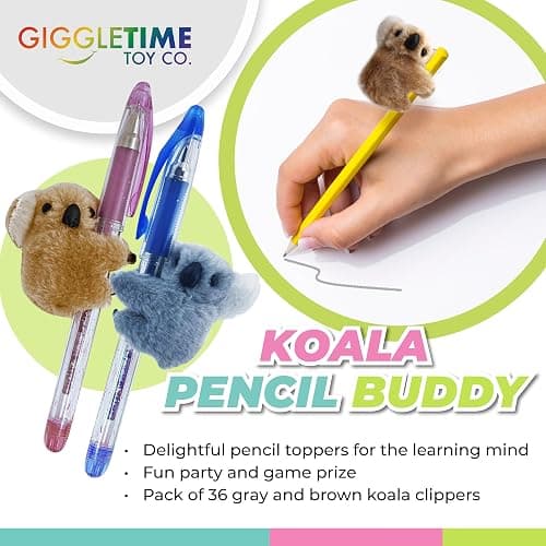 Giggle Time Koala Pencil Buddy (36) Pieces - Koala Stuffed Animal Pencil Toppers, Pencil Clip On, Koala Bear Prizes for Students, Kids’ Party Favor, Piñata Stuffer - 2 inches thumbnail 2