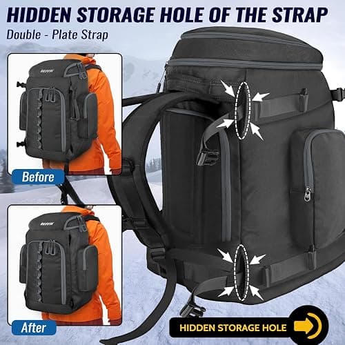 RESVIN Ski Boot Bag, 65L Durable Travel Backpack, 1680D Nylon Waterproof Snowboard Boot Bag, Skiing and Snowboarding Travel Luggage for Helmet, Goggles, Gloves, Outerwear & Accessories thumbnail 4