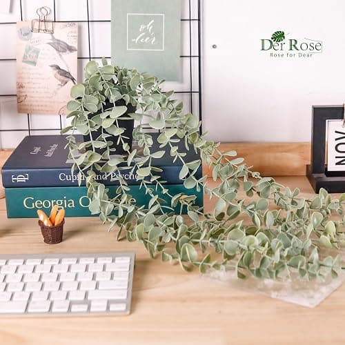 Der Rose 2Pcs Fake Plants Hanging Artificial Decor Faux Potted Eucalyptus and Pea Pod Plants for Boho Bathroom Home Office Desk Wall Shelf Bookcase Accessories Decor Indoor thumbnail 2