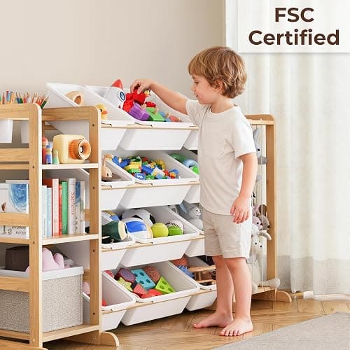 Toy Storage Organizer with Bookshelf and Stuffed Animal Storage - Kids Playroom Organization with Shelves and 12 Toy Bins - Toddler Living Room Toy Box for Lego - Nursery Bedroom Decor Essentials thumbnail 7