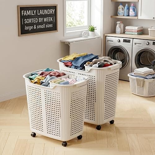 2PCS Rolling Laundry Basket with Wheels & Handle with Wheels thumbnail 2