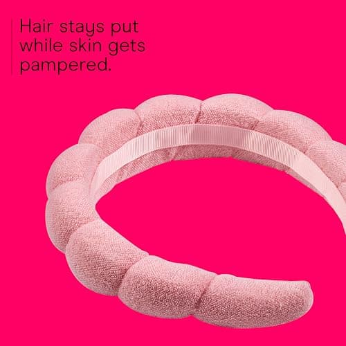 Conair Spa Makeup and Face Washing Headband, Pink Bubble Design, 1 Count, Ultra-Absorbent Microfiber Headband for Washing Face, Soft Terry Cloth, No-Squeeze, No-Pull Band Gentle on Hair and Head thumbnail 3