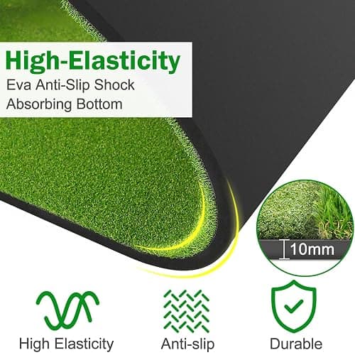 MONOJOY Golf Hitting Mat 5x4ft, Thick 31mm Artificial Turf Practice Mat with 6 Tees, Durable EVA Backing for Indoor | Outdoor Driving, Chipping & Swing Training thumbnail 3