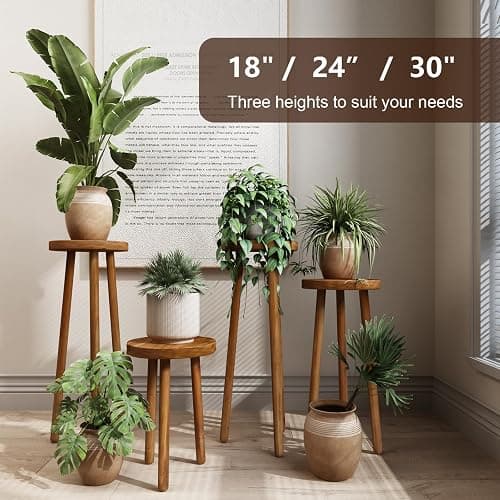 JOLLYMER 11.8" Round 18" Tall Wood Plant Stand | Teak Wood Accent Stool | Accent Table |Side Table thumbnail 5