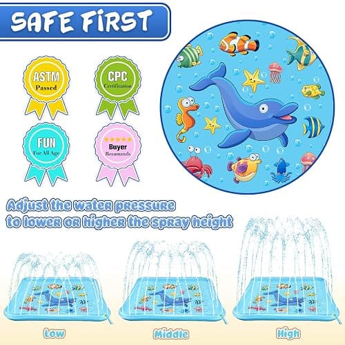 Growsland Splash Pad for Toddlers, Outdoor Sprinkler for Kids, 67" Summer Water Toys Inflatable Wading Baby Pool Fun Gifts for 3 4 5 6 7 8 9 Years Old Boy Girl Backyard Garden Lawn Outdoor Games thumbnail 4