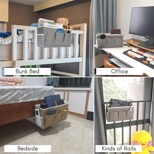Kanrichu 2Pcs Beside Caddy Storage Organizer, Hanging Bag Holder with Pockets for Bedroom, Loft Bed Tent, Bed Curtain, Top Bunk bed Shelf Accessories Bedside Caddy 3-pocket (White-2pcs) thumbnail 2