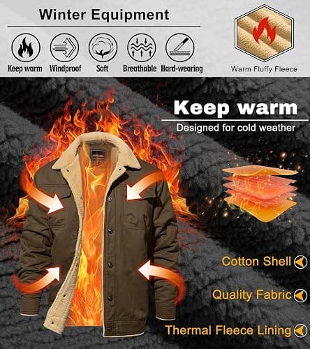 EKLENTSON Men's Winter Jacket Thick Thermal Cotton Warm Fleece Lined Coat Trucker Lapel Work Cargo Jackets for Men thumbnail 3