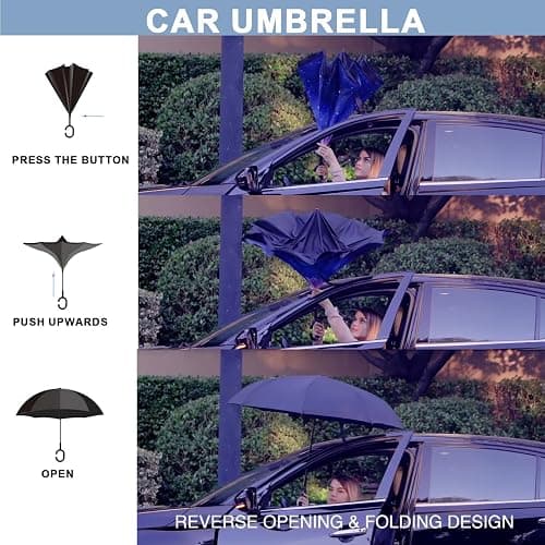 SIEPASA 49/56 Inch Inverted Reverse Upside Down Umbrella, Extra Large Double Canopy Vented Windproof Waterproof Stick Golf Umbrellas with C-shape Handle. thumbnail 4
