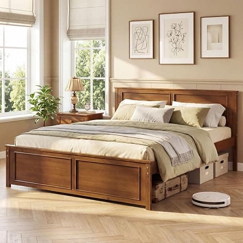 Giantex Wood Queen Size Bed Frame with Headboard, Farmhouse Solid Platform Bed w/Wooden Slat Support Mattress Foundation, Under-Bed Storage, No Box Spring Needed, Walnut thumbnail 8