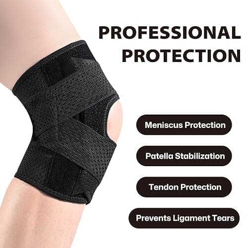 Knee Brace with Side Stabilizers for Knee Pain, Adjustable Knee Support for Meniscus Tear ACL MCL Arthritis Injury Recovery, Breathable Knee Wrap for Men & Women, Workout, Sports (Black, Medium) - Medium - Black thumbnail 3