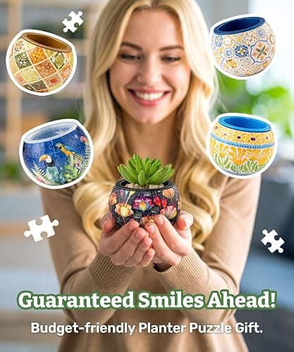 PieceRelax 3D Puzzle Planter - Retro Tiles - Danish Folklore Style, Home Decor Flower Pots for Indoor Cactus, Succulents Pots [K1104] thumbnail 7