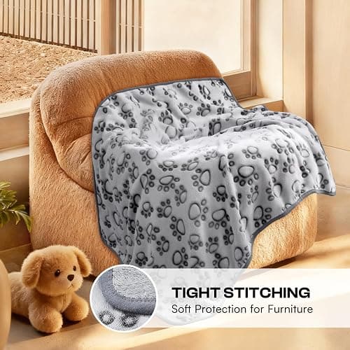 Luciphia Fluffy Paw Print Dog Blanket Large/Medium/Small, Soft Fleece Throw | 300GSM cozy blanket for crate, couch, car, bed. A puppy & cat essential and dog gift for pet parents,Grey,41"x31" thumbnail 5