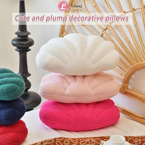 Lfsaaj Seashell Throw Pillows, Shell Shaped Throw Pillows, 18 Inch Soft Home Decorative Pillow Plush Cushion for Bed Couch Living Sofa Room Decor Accent Throw Pillow (Ivory 18Inch) thumbnail 7