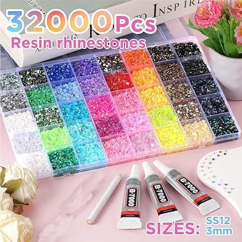 24,000Pcs Colorful DIY Resin Rhinestone Kit, 2026 New Resin Jelly Rhinestones for Bedazzling, Multicolor 3mm Flatback Gems Bedazzler Kit for Clothing, DIY Nail Art & Crafts Decor Projects (24,000 Pcs) thumbnail 2