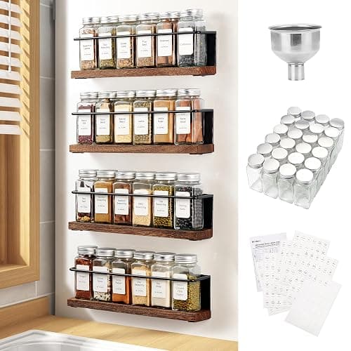 KitHero Magnetic Spice Rack with 24 Jars, 216 Labels, 1 Steel Funnel for Refrigerator,Microwave Oven - Full Set of Spice Organizer - Image 1