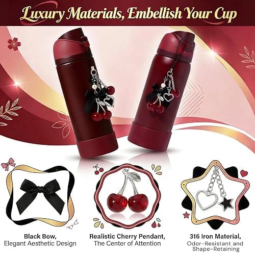 Black Cherry Charm & 2PCS Silicone Boot for Owala 20/24/30/32/40 oz, Perfect Water Bottles Accessories Set Pendant for Owala thumbnail 2