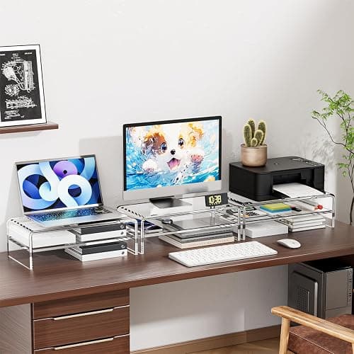 Egchi Clear Acrylic Monitor Stand Riser 2 Tier, 5.12 Inches High Clear Computer Desk Organizer Shelf for Multi Media PC Storage Laptop thumbnail 7