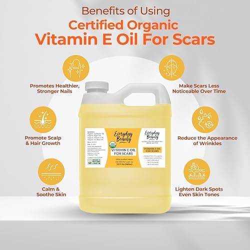 Organic Vitamin E Oil Bulk - 32oz USDA Certified 100% All Natural Plant Based - Light and Unscented Great for Scars After Surgery - For Face, Skin and Nails - Anti-Aging, Reduce Appearance of Wrinkles - Unscented - 32 Fl Oz (Pack of 1) thumbnail 3