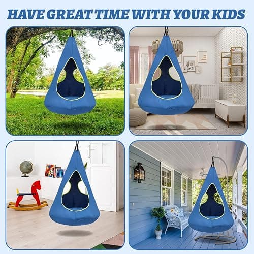 Kids Nest Swing Chair, Hanging Hammock Chair Nest Hammock Swing Chair for Outdoor and Indoor(32" D x 52" H),Detachable Play Tent Swing for Child Sensory Swing for Kids Age from 3-12 Years(Blue) thumbnail 5