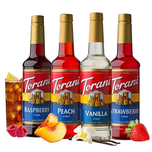 Torani Flavored Drink Syrup Soda Shop Variety Pack, Raspberry, Peach, Vanilla & Strawberry, 25.4 fl oz (Set of 4) thumbnail 2