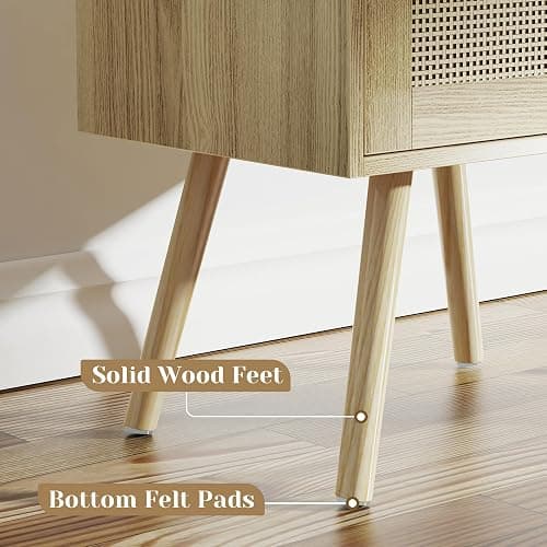SUPERJARE Nightstands Set of 2, Night Stands with Charging Station & PE Rattan Decor Drawer, Bed Side Tables with Solid Wood Feet, End Table, for Bedroom, Living Room - Natural thumbnail 7
