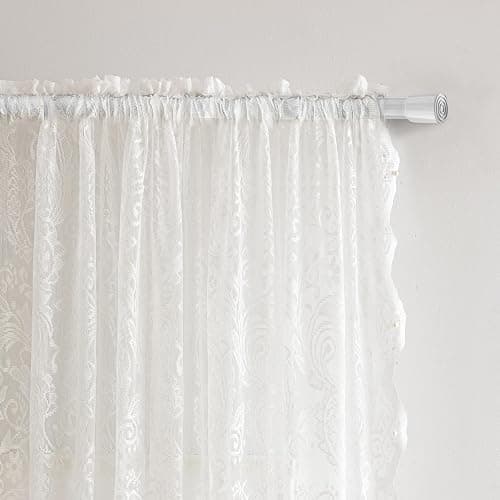 UNISTAR Lace Sheer Door Curtains with Rod, Luxury Vintage Floral Lace Curtains for Livng Room Room Divider Closet Rod Pocket 55 W x 80 L Inch,White (2 Panels+Rod) thumbnail 4