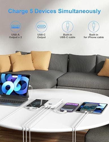 Ffnpua Portable Charger Power Bank 10000mAh PD20W w/Built-in Cables | Portable Phone Charger,Fast charging,Built in wall plug,LED display,Charge 5 devices at once,Pass through charging thumbnail 7